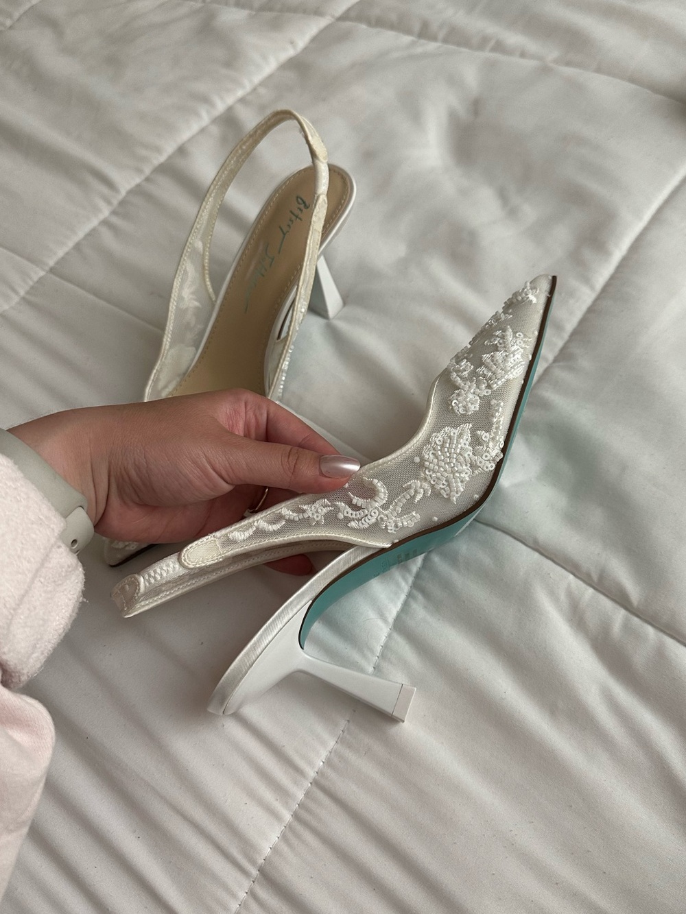 Betsey Johnson Ivory Beaded Pointed Slingback Heels - Picture 3 of 7